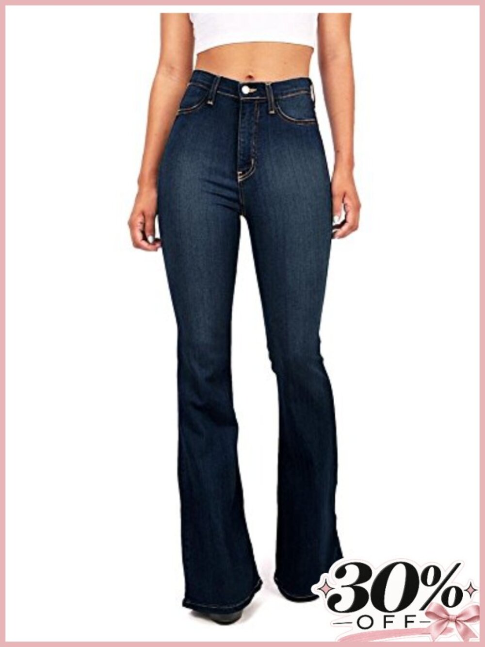 High Waist Bell Bottom Flared Denim Jeans Fitted Stretch Cotton Blend